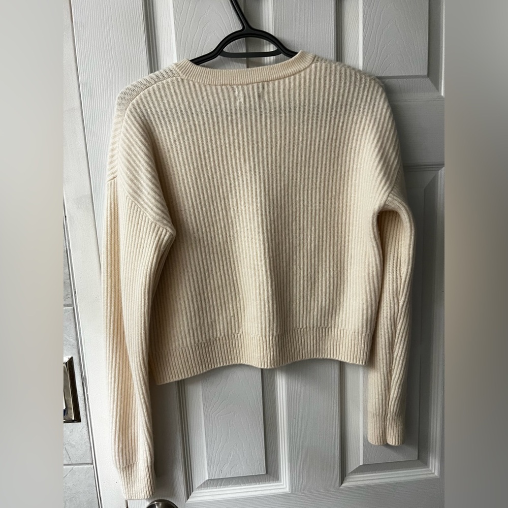 Cream Ribbed Cardigan with Button Front - Picture 5 of 6